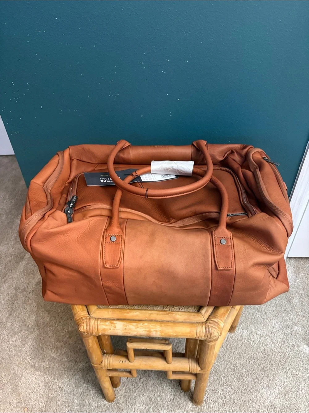 Kenneth Cole Leather Duffel Bag in Cognac Brown